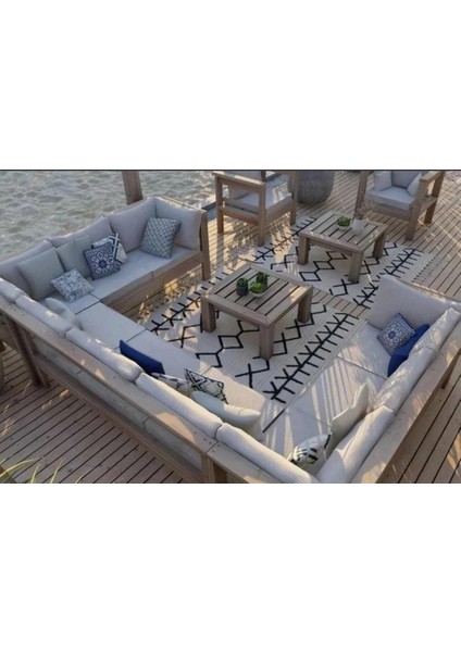 Begonya Bahçe Balkon Teras Ahşap U Model Köşe Takımı