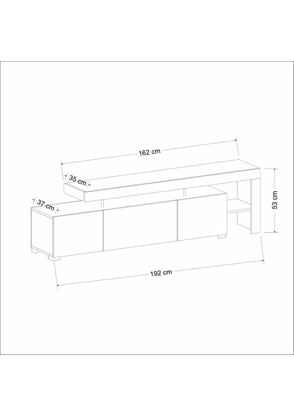 Beliz LED Işıklı Tv Ünitesi, Tv Sehpası, Raflı - Traverten
