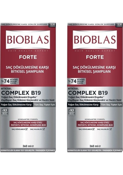 Forte Yoğun Saç Dökülmelerine Karşı Bitkisel Şampuan 360 ml 2 Adet