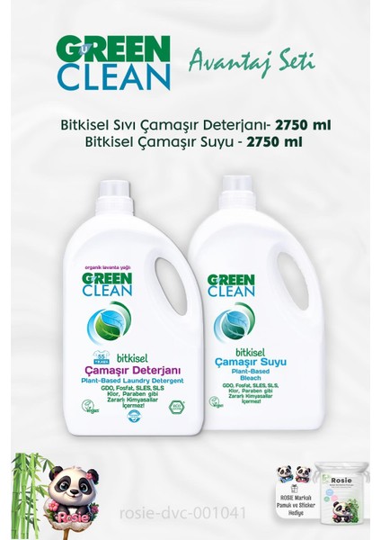 Bitkisel Sıvı Çamaşır Deterjanı 2750 Ml, Çamaşır Suyu 2750 ml ve Rosıe