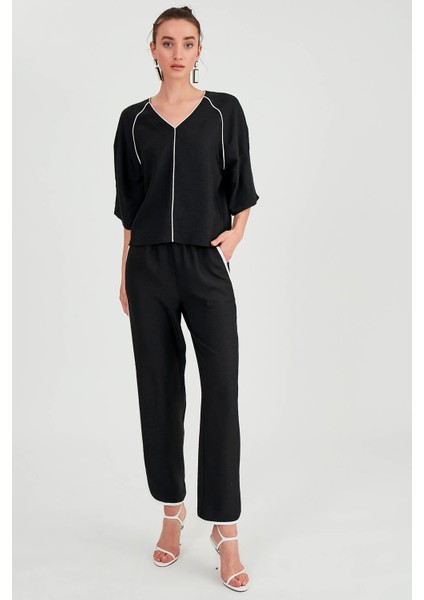 V Yaka Şerit Detaylı Bluz modelleri