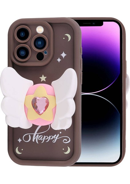 Apple iPhone 14 Pro Max Kılıf Kamera Korumalı Figürlü Kapya Kapak Kahverengi