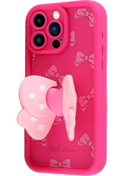 Apple iPhone 14 Pro Max Kılıf Kamera Korumalı Figürlü Kapya Kapak Pembe Koyu