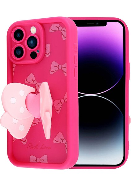 Apple iPhone 14 Pro Max Kılıf Kamera Korumalı Figürlü Kapya Kapak Pembe Koyu