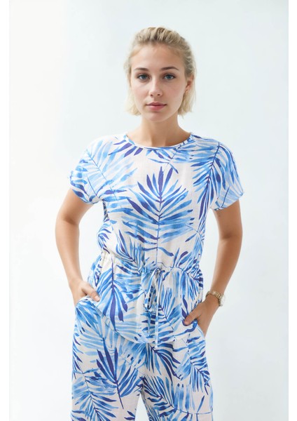 Yaprak Desen Beli Büzgülü Bluz modelleri