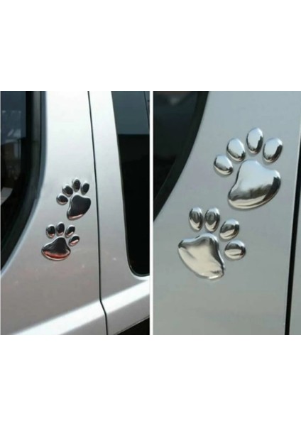 3D Gümüş Renk Köpek Pati Sticker (2 Adet)