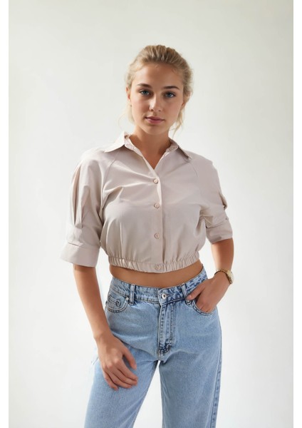 Beli Lastikli Crop Gömlek