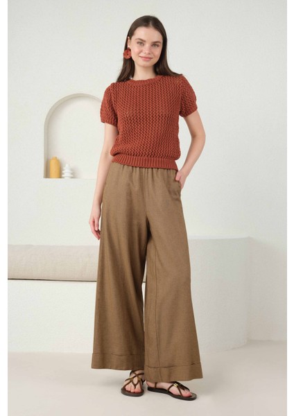 Keten Bol Paça Pantolon Fındık Kabuğu indirimleri