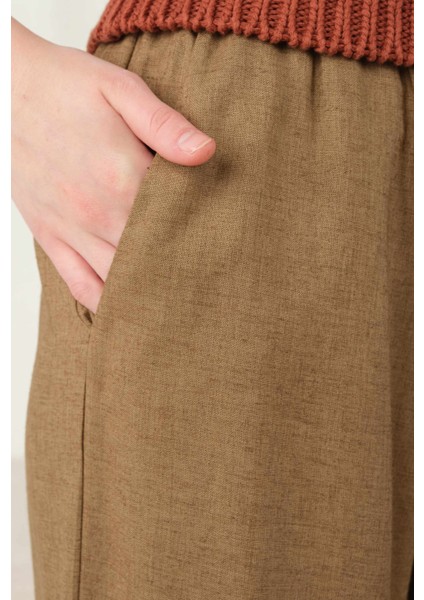 Keten Bol Paça Pantolon Fındık Kabuğu