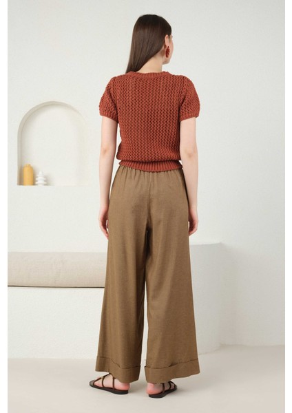 Keten Bol Paça Pantolon Fındık Kabuğu