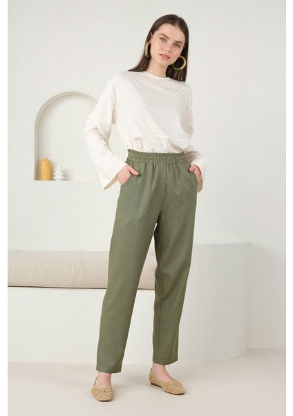 Keten Havuç Pantolon Küf Yeşili indirimleri