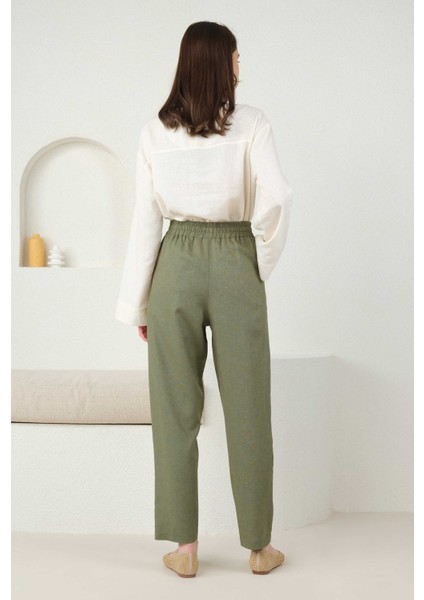 Keten Havuç Pantolon Küf Yeşili