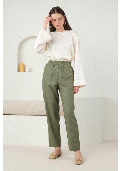 Keten Havuç Pantolon Küf Yeşili