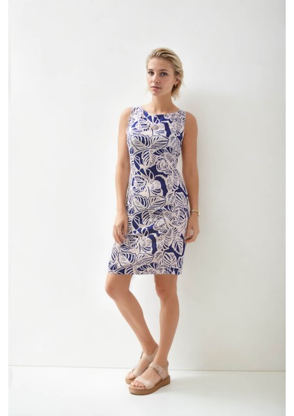 Yaprak Desen Sıfır Kol Elbise
