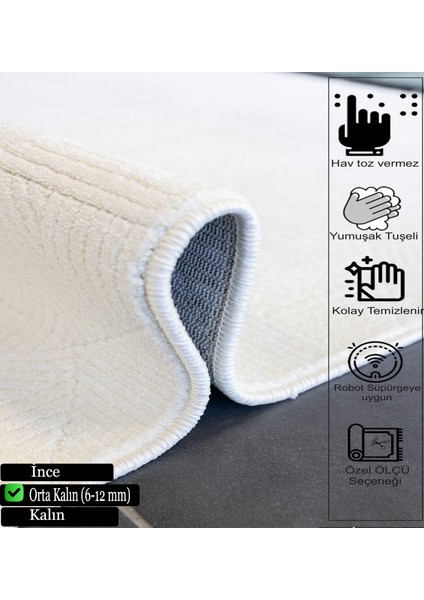 Delüx 9228 Beyaz Yumuşak Dokulu Halı Salon Mutfak Kesme Yolluk Makine Halısı fırsatları