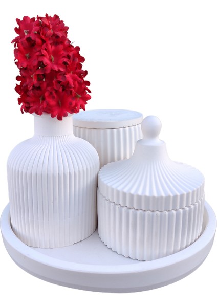 Yuvarlak Tepsili Mumluklu Vazo Seti - Dekoratif Mumluklu ve Kutulu Aksesuar Seti (Mum Dahildir.) modelleri