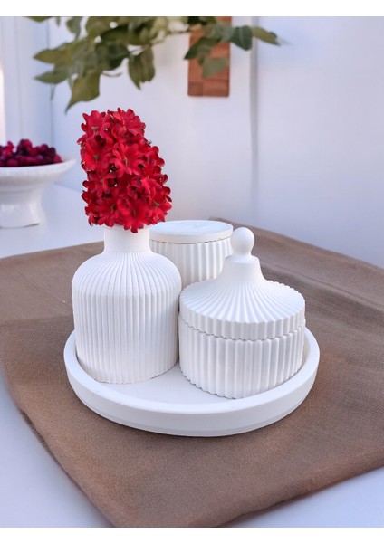 Yuvarlak Tepsili Mumluklu Vazo Seti - Dekoratif Mumluklu ve Kutulu Aksesuar Seti (Mum Dahildir.) fırsatları