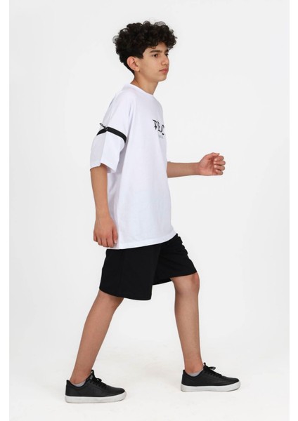 7-14 Yaş Şortlu Real Oversize Erkek Çocuk Takım-Beyaz modelleri