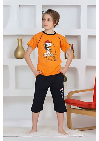 Snpyy Desenli Erkek Çocuk Pijama Takımı Turuncu