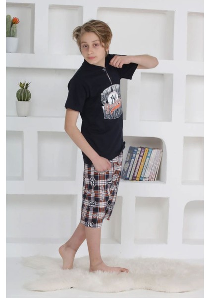 Minigimin Cicileri Erkek Çocuk Kapri Düğmeli Ekose Pijama Takım Siyah
