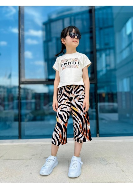 Positive Baskılı Viskon Zebra Desen Kız Çocuk Takım - Kahve-Bej fiyatları