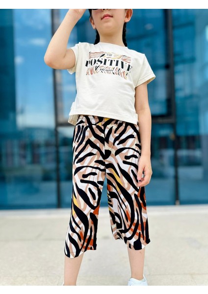 Positive Baskılı Viskon Zebra Desen Kız Çocuk Takım - Kahve-Bej fırsatları