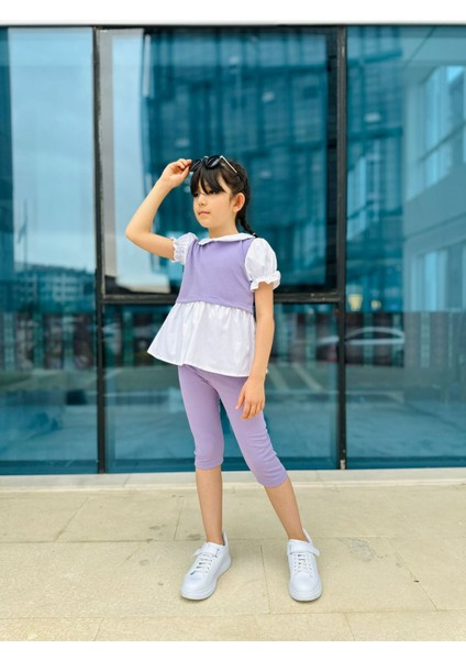 Bebe Yaka Kapri Taytlı Kız Çocuk Takım - Lila fiyatları