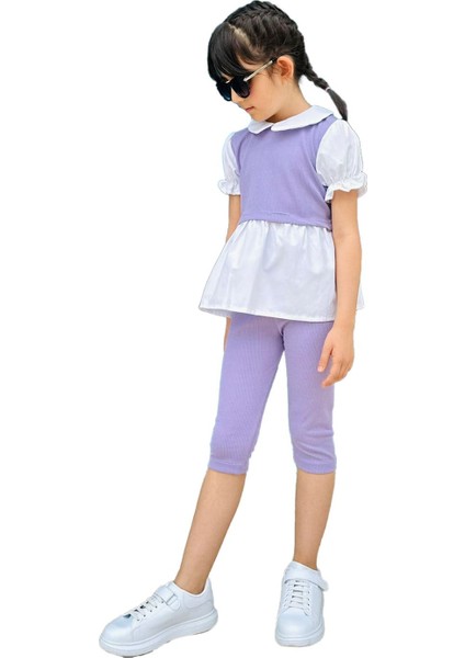 Bebe Yaka Kapri Taytlı Kız Çocuk Takım - Lila modelleri