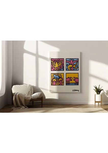 Oda Dekorasyon Pop Art Kanvas Tablo Keith Haring Sanatsal Tablo Salon Dekorasyonu Duvar Tablosu