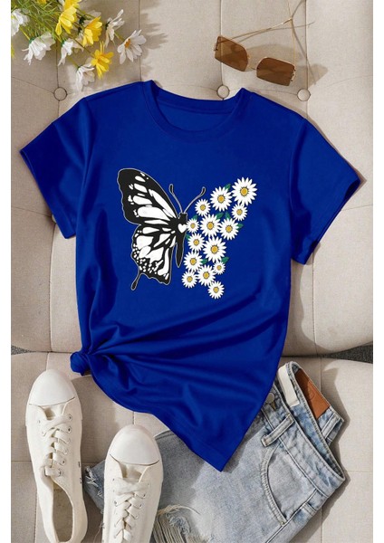 Only Trendwear Pamuklu Papatya Kelebek Tasarım Tshirt