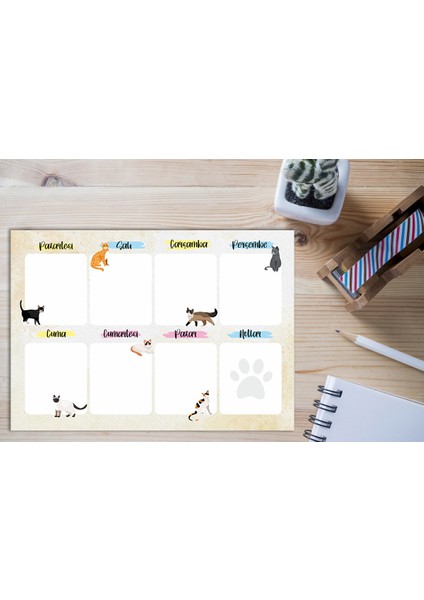 Haftalık Planlayıcı Kediler / Cats A4 Weekly Planner