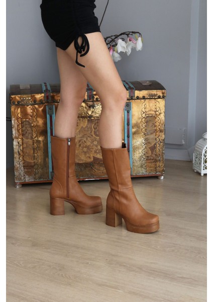 Içi Tüylü Küt Burun Platform Kalın Topuklu Kadın Çizme fırsatları