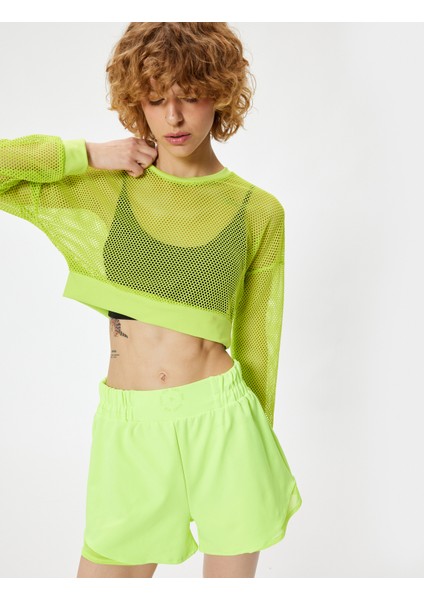 Spor File Tişört Crop Uzun Kollu Bisiklet Yaka