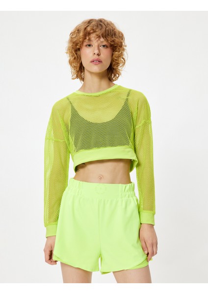 Spor File Tişört Crop Uzun Kollu Bisiklet Yaka modelleri