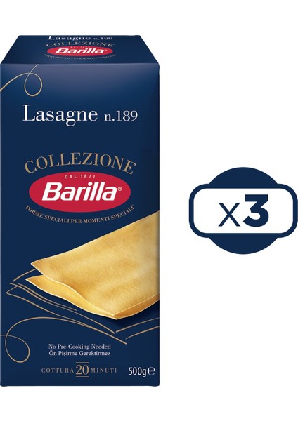 Lazanya / Lasagne N.189 Sade Makarna 500 Gr. x 3 Adet