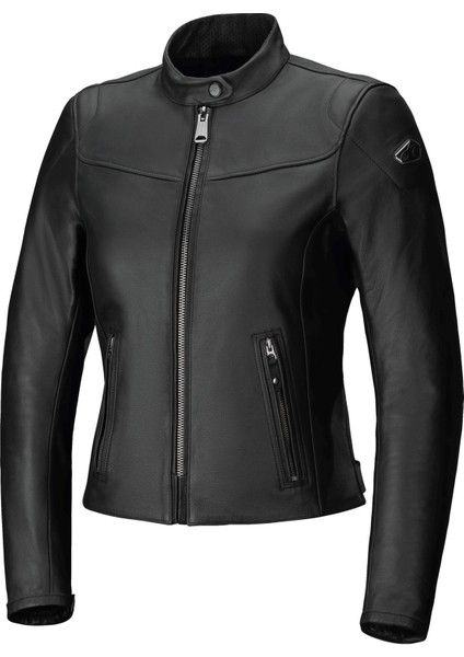 Tory Korumalı Deri Kadın Motosiklet Montu Siyah / Siyah