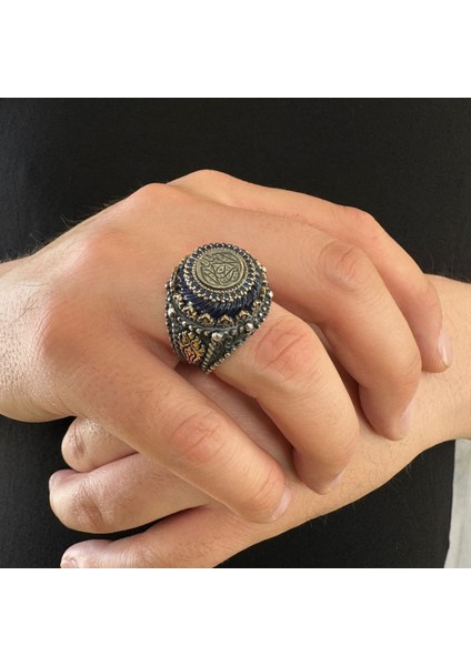 925 Ayar Gümüş Yuvarlak La Galibe Illallah Yazılı Kehribar Taşlı Dualı Erkek Yüzük modelleri