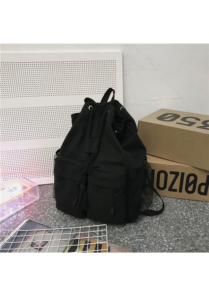 Lise Öğrencisi Retro Büzme Ipli Kanvas Gündelik Çok Yönlü Büyük Kapasiteli Sırt Çantası (Yurt Dışından)