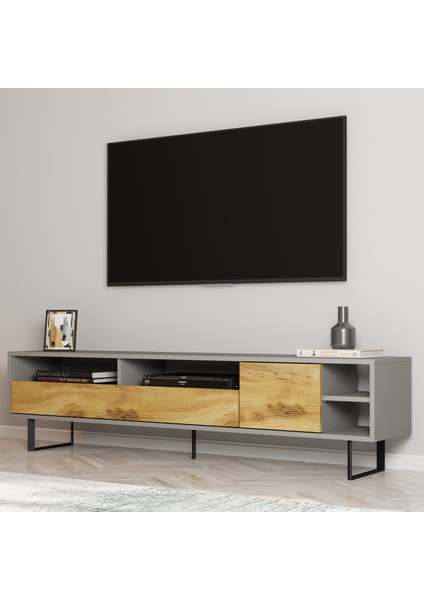 Luga Kapaklı Tv Ünitesi, Tv Sehpası - Metal Siyah Ayak - Gri/kilim fiyatları