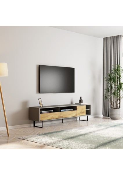 Luga Kapaklı Tv Ünitesi, Tv Sehpası - Metal Siyah Ayak - Gri/kilim modelleri