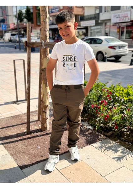 Çocuk Yeşil Likralı Esnek Eşofman Belli Okul Pantolonu