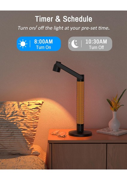 Akıllı Masa Lambası Uzaktan Kumandalı Yada App Kontrollü Ambians Ortam Renklendirici Aydınlatma Için 360 Derece Dönebilen Esnek Kol Başucu Komidin Lambası (HFW002)