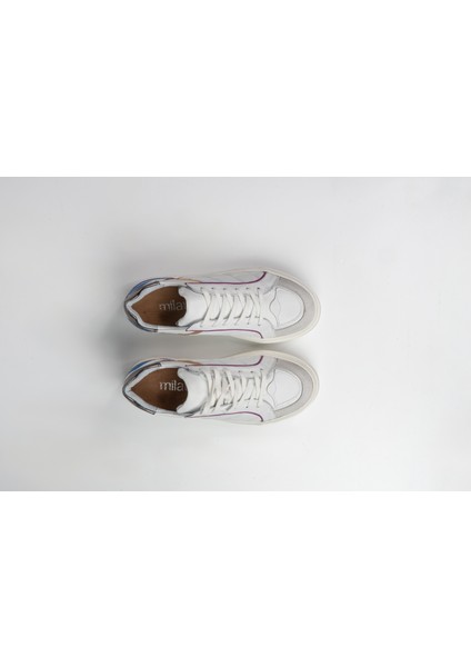 20342 Kadın Beyaz Mavi - Gri Detaylı Sneakers