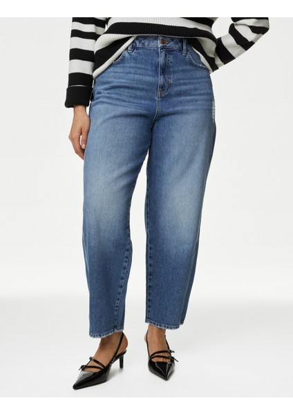 Yüksek Bel Carrot Leg Jean Pantolon