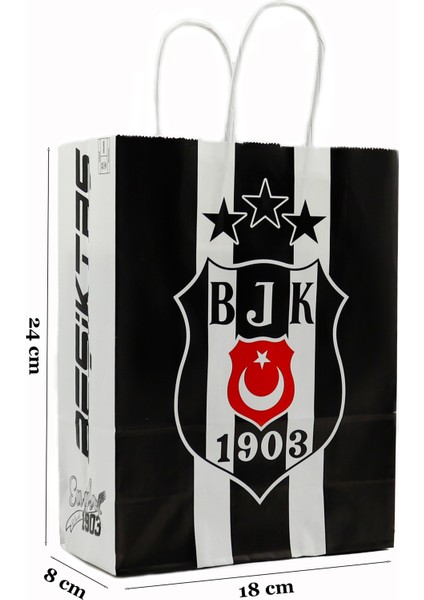 Beşiktaş Lisanlı Renkli Burgu Saplı Kağıt Poşet 18x24x8 Cm - 2 Adet