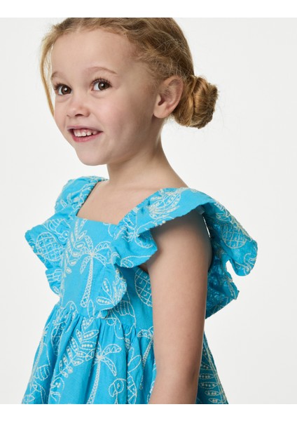 Saf Pamuklu Çiçek Desenli Elbise (2-7 Yaş) fiyatları