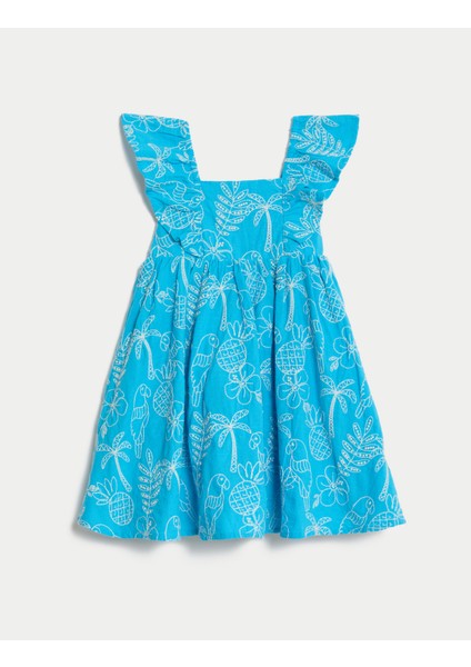 Saf Pamuklu Çiçek Desenli Elbise (2-7 Yaş) fırsatları