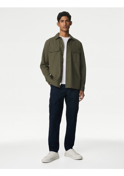 Saf Pamuklu Tapered Fit Kargo Pantolon