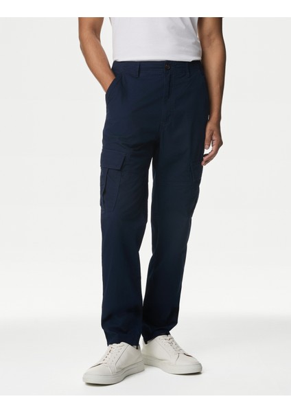 Saf Pamuklu Tapered Fit Kargo Pantolon