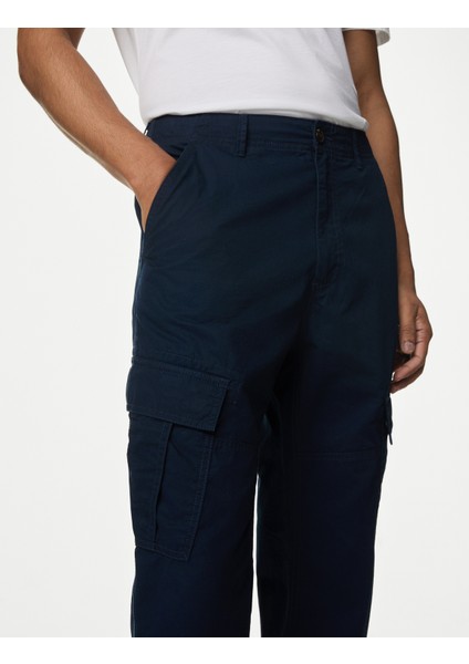 Saf Pamuklu Tapered Fit Kargo Pantolon